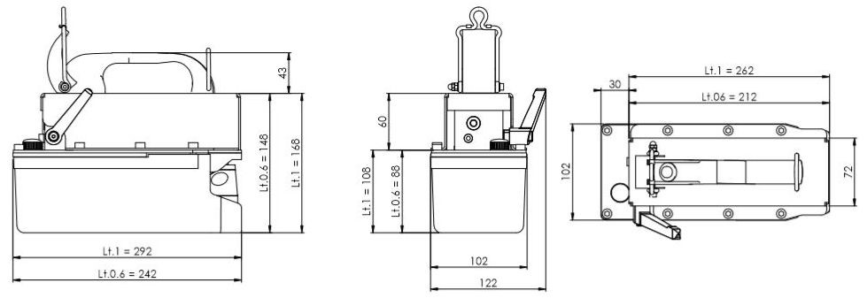 Dimensioni Pompa idraulica a batteria a semplice effetto BDP700-0.6L